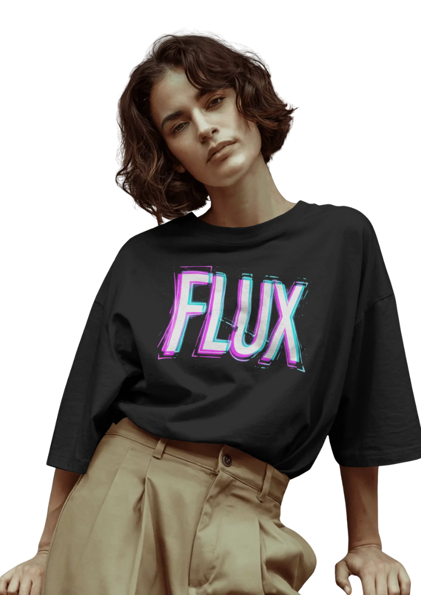 FLUX Neon Glitch Graphic Unisex Streetwear cotton blend T-Shirt - BYCADS